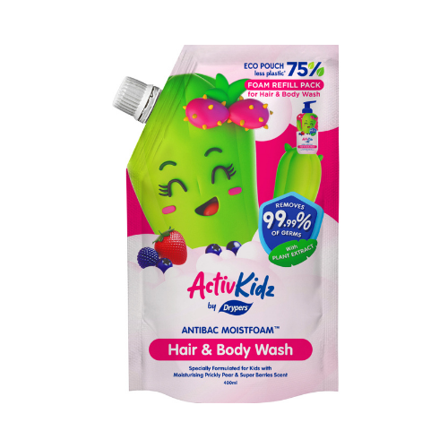 400ml Drypers Activ Kidz Antibac Hair & Body Wash Super Berries Refill