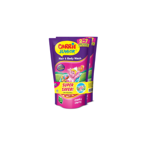 2x500g Carrie Junior Baby Hair & Body Wash Cheeky Cherry Pouch