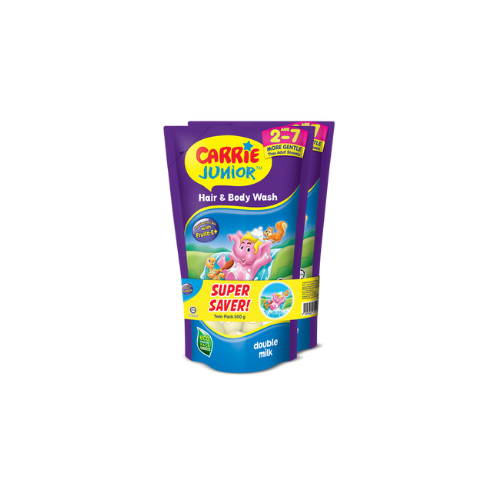 2x500g Carrie Junior Hair & Body Wash Double Milk Pouch