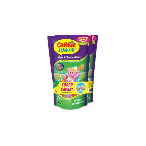 2x500g Carrie Junior Hair & Body Wash Groovy Grapeberry Pouch