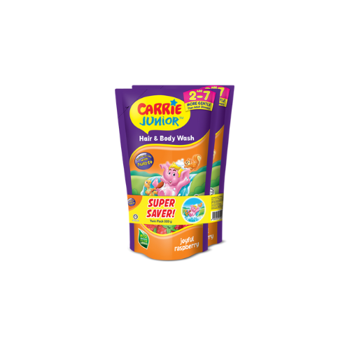 2x500g Carrie Junior Hair & Body Wash Joyful Raspberry Pouch