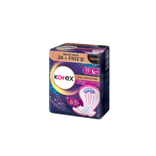 24pcs Kotex Total Protection Overnight Wing 32cm