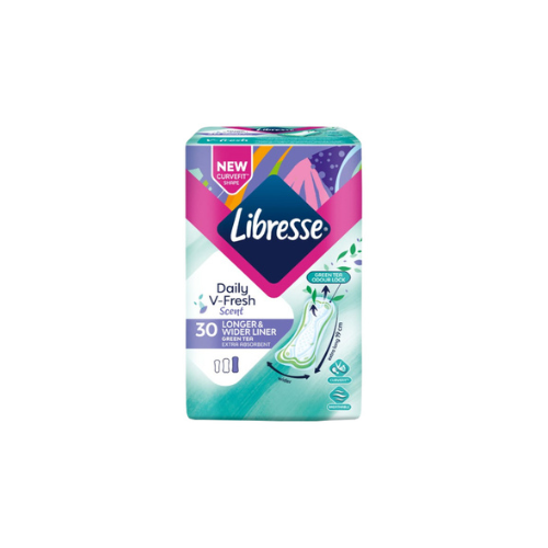 3x30s Libresse Green Tea Longer & Wider Slim Panty Liner Box 19cm