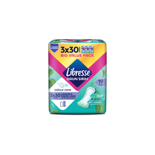 3x30s Libresse Odour Care Longer Wider Slim Panty Liner 19cm