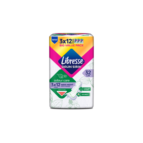 3x12pcs Libresse Odour Care Maxi Night Wing 32cm