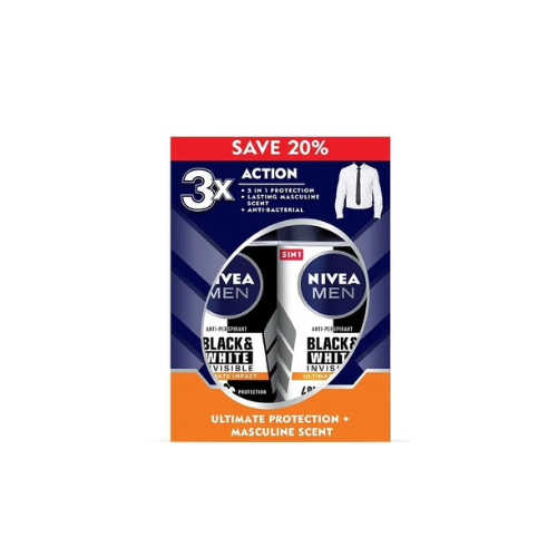 2x50ml Nivea Men Deodorant Roll On Black & White Ultimate Impact
