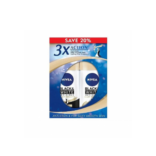 2x50ml Nivea Female Deodorant Black & White Silk & Smooth Roll On