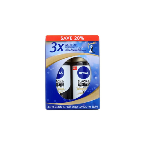 2x50ml Nivea Female Deodorant Roll On Invisible Black & White