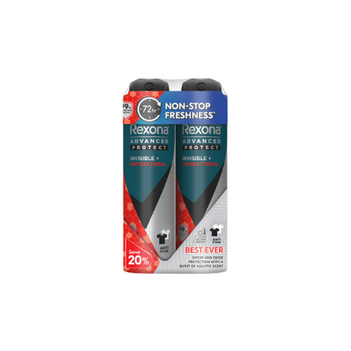 2x135ml Rexona Men Deodorant Spray Invisible + Antibacterial