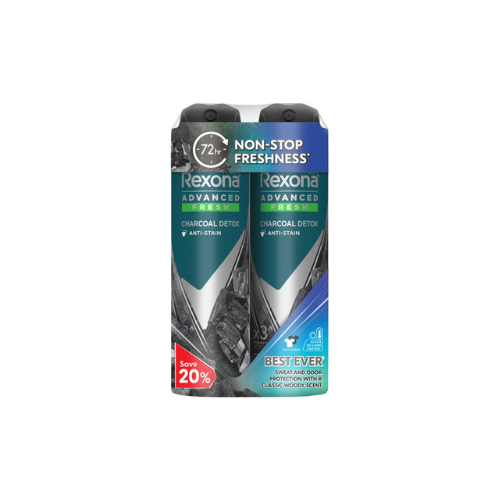 2x135ml Rexona Men Deodorant Spray Natural Fresh Charcoal Detox