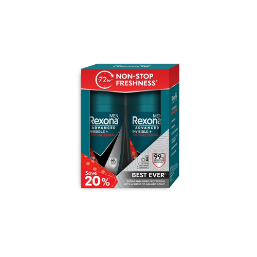2x45ml Rexona Men Deodorant Roll On Invisible + Antibacterial