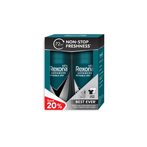 2x45ml Rexona Men Deodorant Roll On Invisible Dry