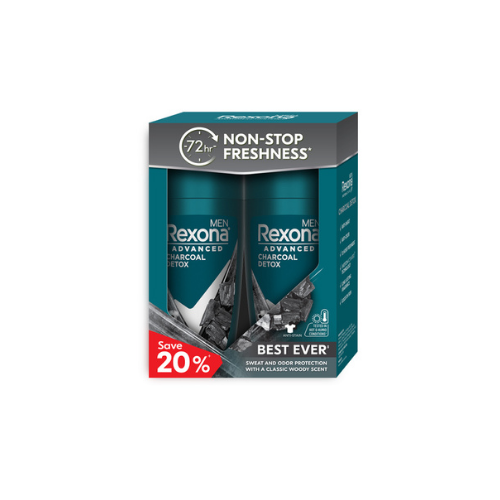 2x45ml Rexona Men Deodorant Roll On Natural Fresh Charcoal Detox